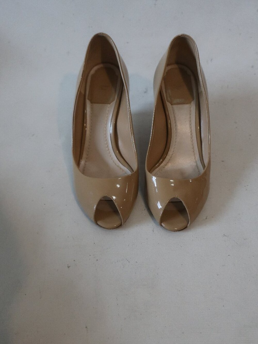 Womens Christian Dior Nude Patent Leather Peep Toe Wedges 36 EU/US 6